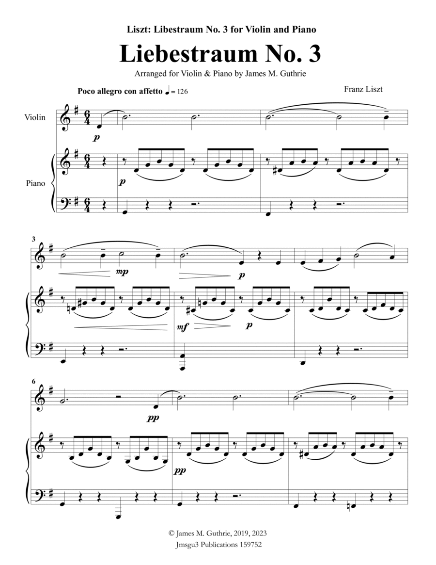 Liszt Liebestraum No. 3 for Violin Piano