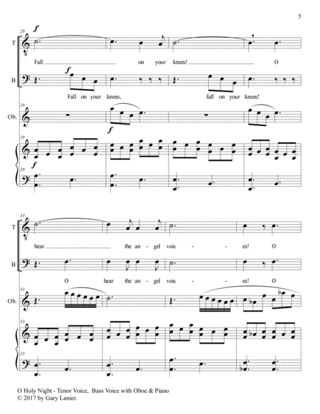 O HOLY NIGHT (Men's Choir - TB with Oboe & Piano/Score & Parts included) image number null