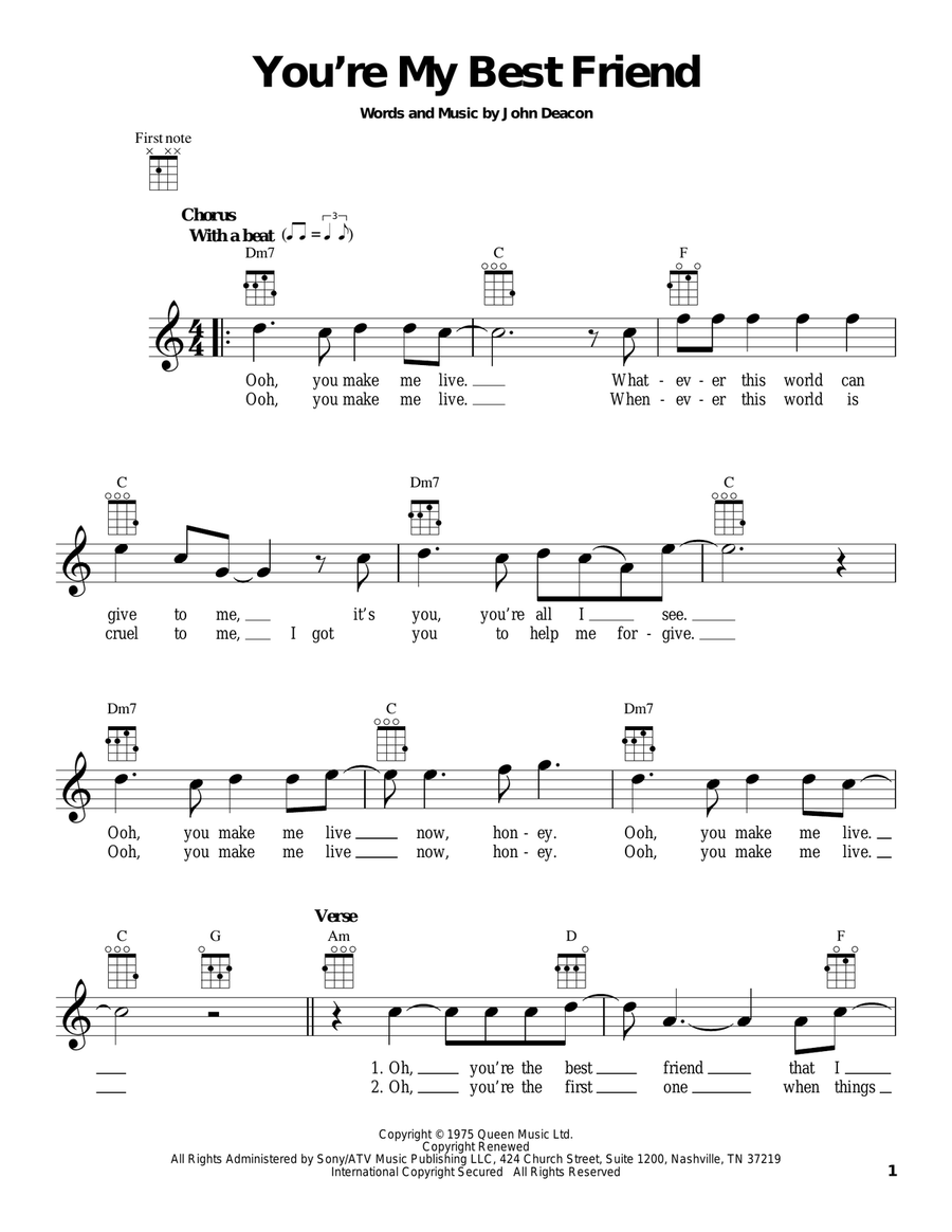 You're My Best Friend Ukulele scores gallery preview page 1