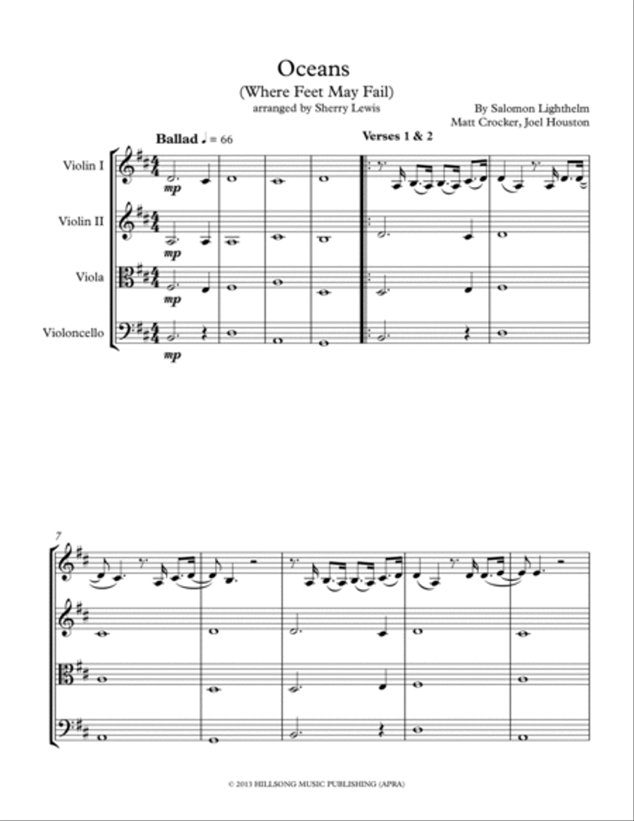 Oceans (where Feet May Fail) String Quartet scores gallery preview page 4