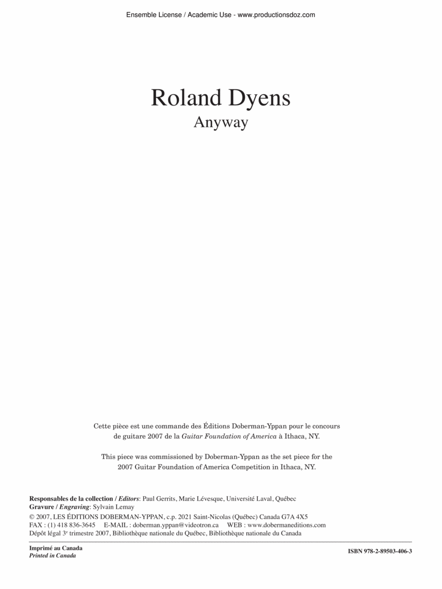 Anyway Classical Guitar scores gallery preview page 1