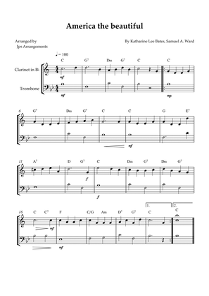 America the beautiful - duet for Clarinet and trombone (+ CHORDS)