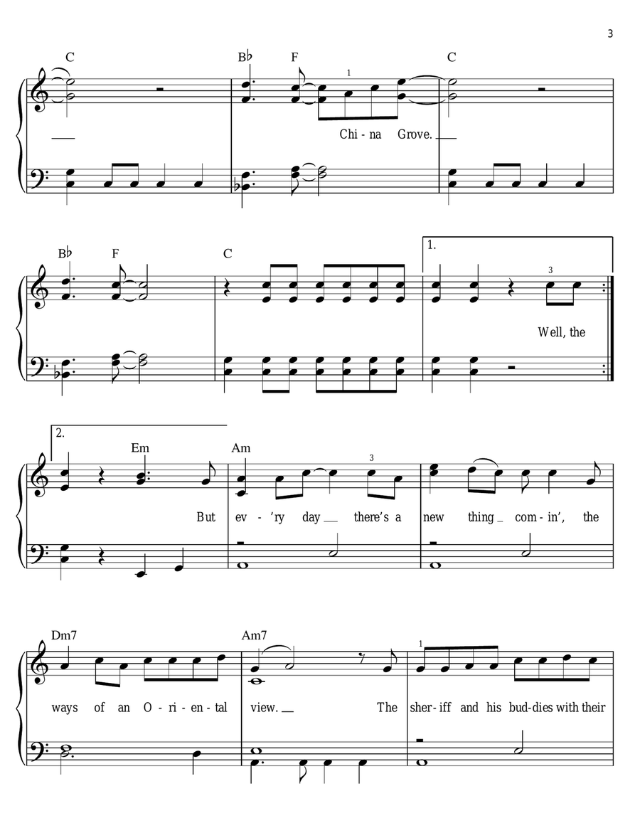 China Grove Easy Piano scores gallery preview page 3