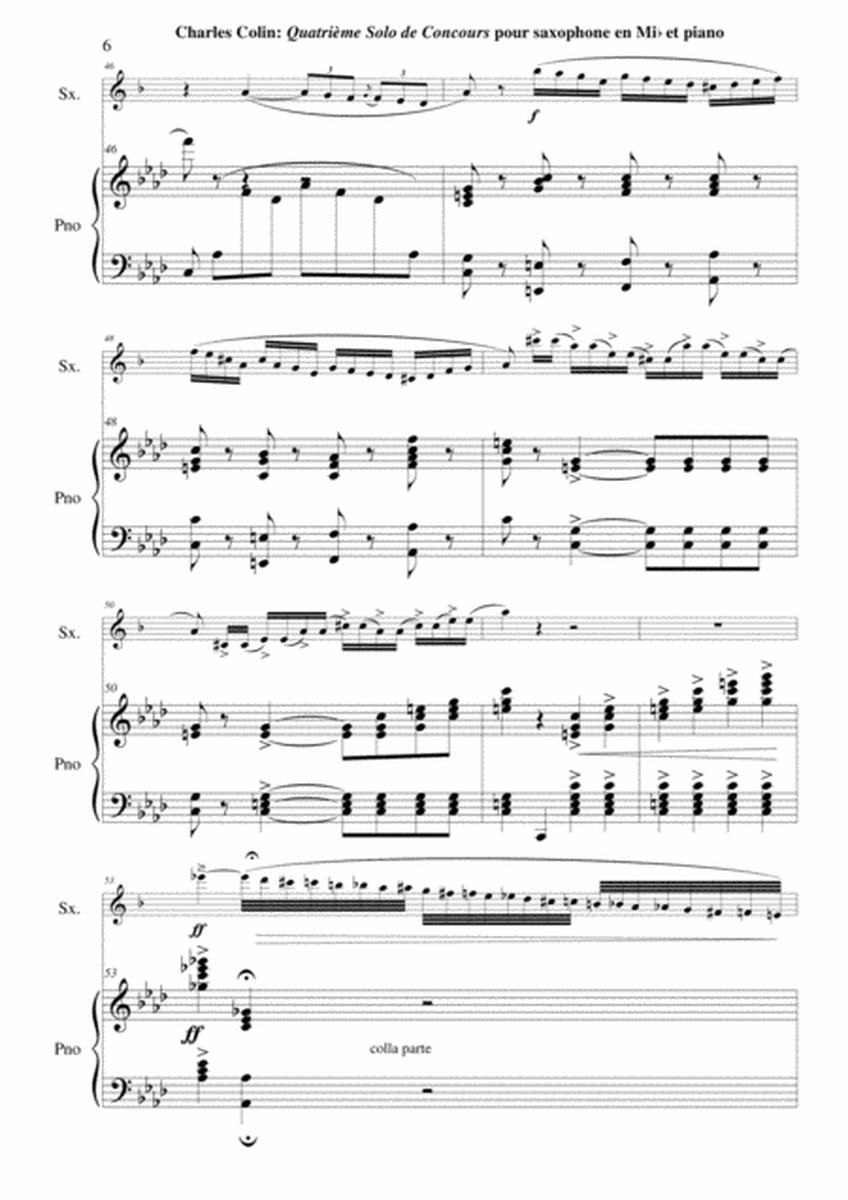 Charles Colin: Quatrième Solo de Concours, Opus 44 arranged for Eb alto or baritone saxophone and pi