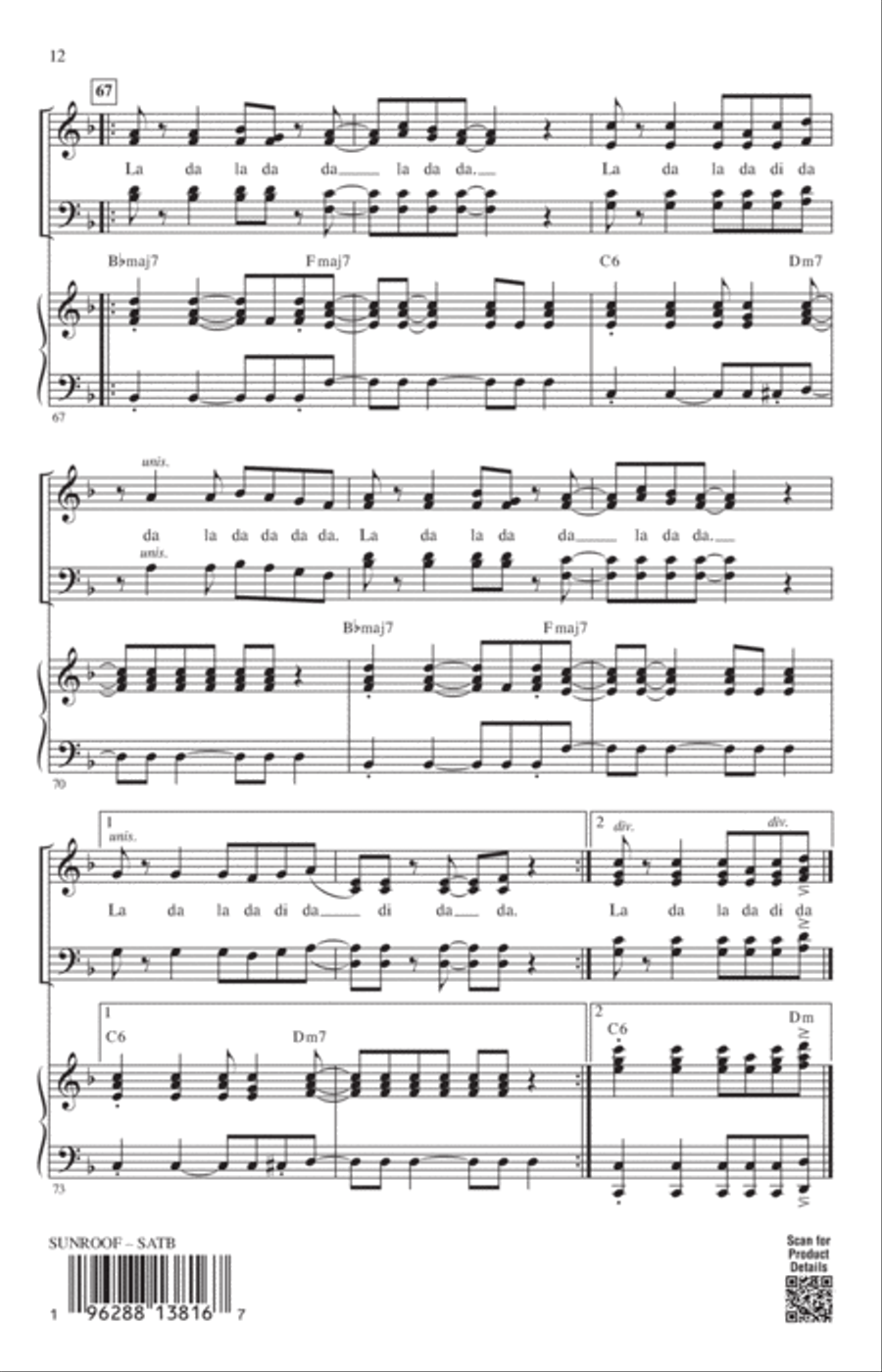 Sunroof (arr. Alan Billingsley) 4-Part scores gallery preview page 11