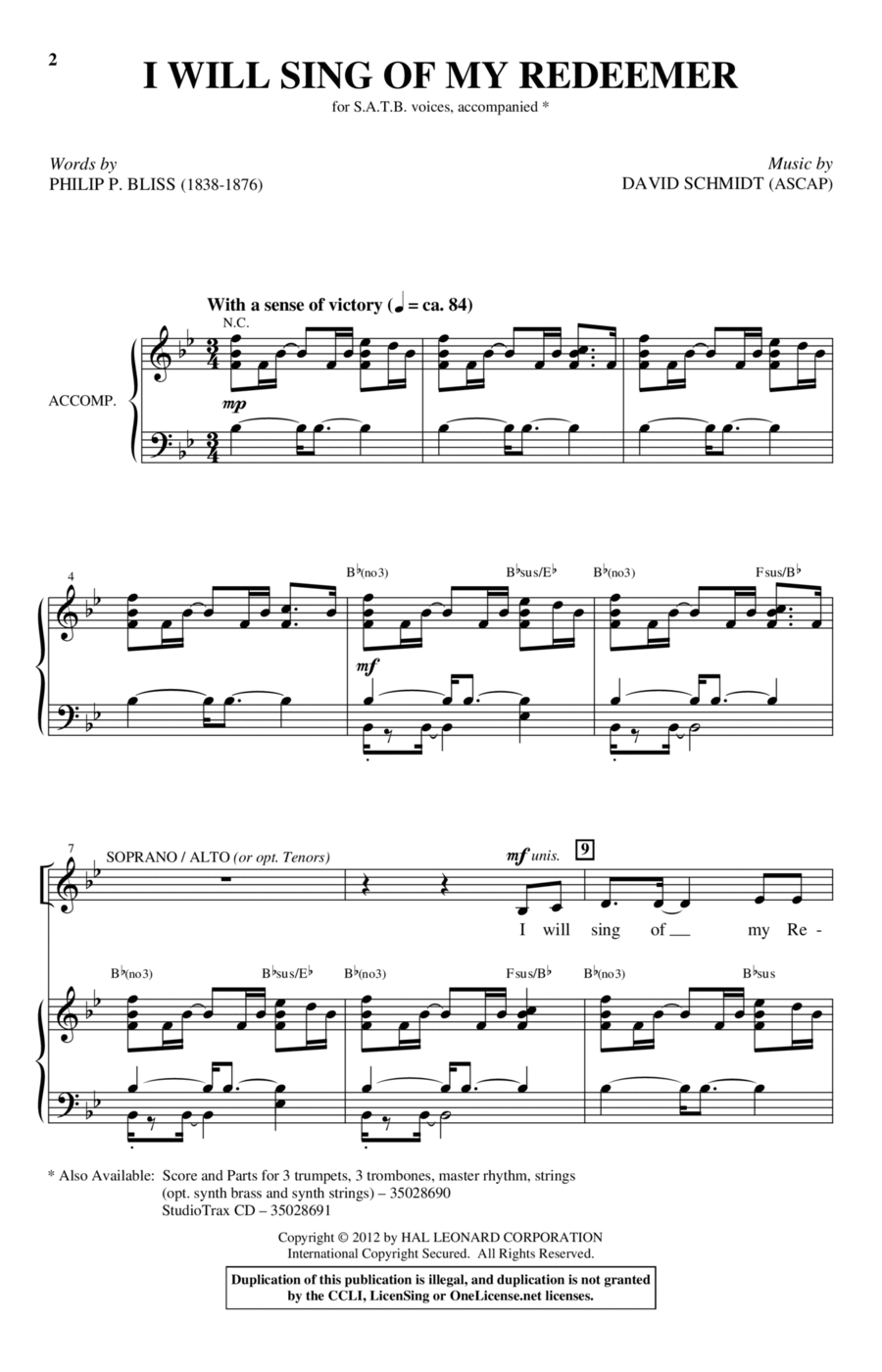 I Will Sing Of My Redeemer 4-Part scores gallery preview page 1