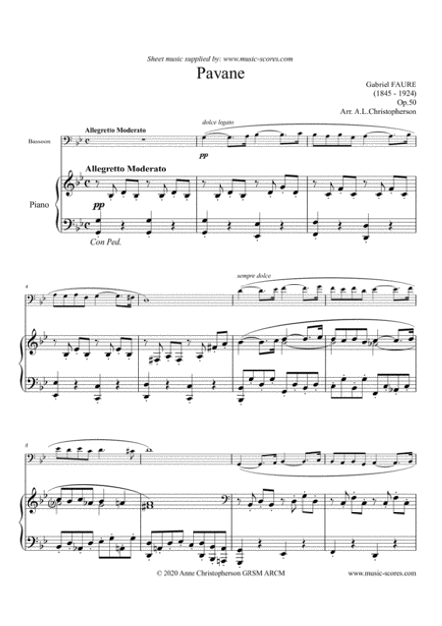 Op.50 Pavane - Bassoon and Piano Bassoon Solo scores gallery preview page 1