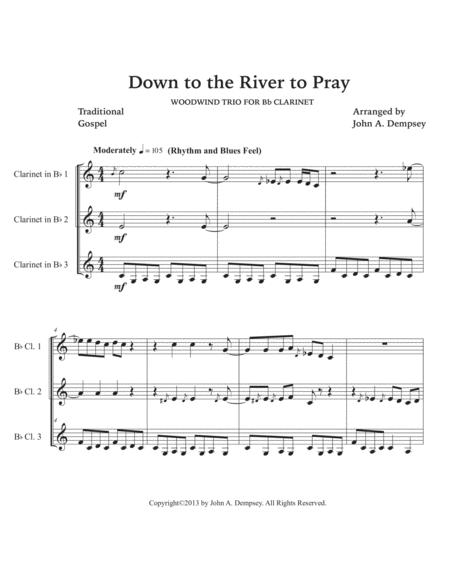 Down to the River to Pray (Clarinet Trio) image number null