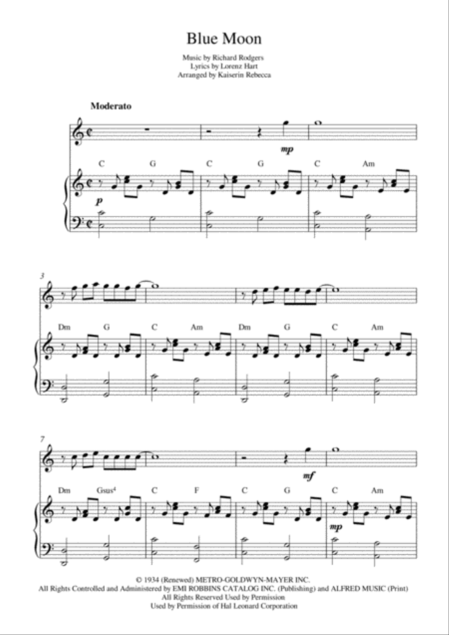 Blue Moon Blue Moon Flute Solo scores gallery preview page 1