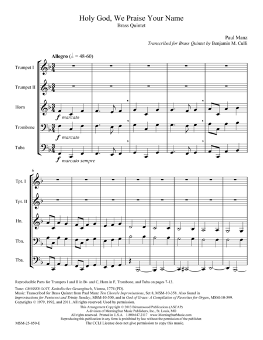 Holy God, We Praise Your Name Brass Quintet scores gallery preview page 1