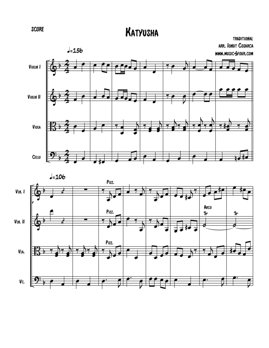 Katyusha Katyusha String Quartet scores gallery preview page 1