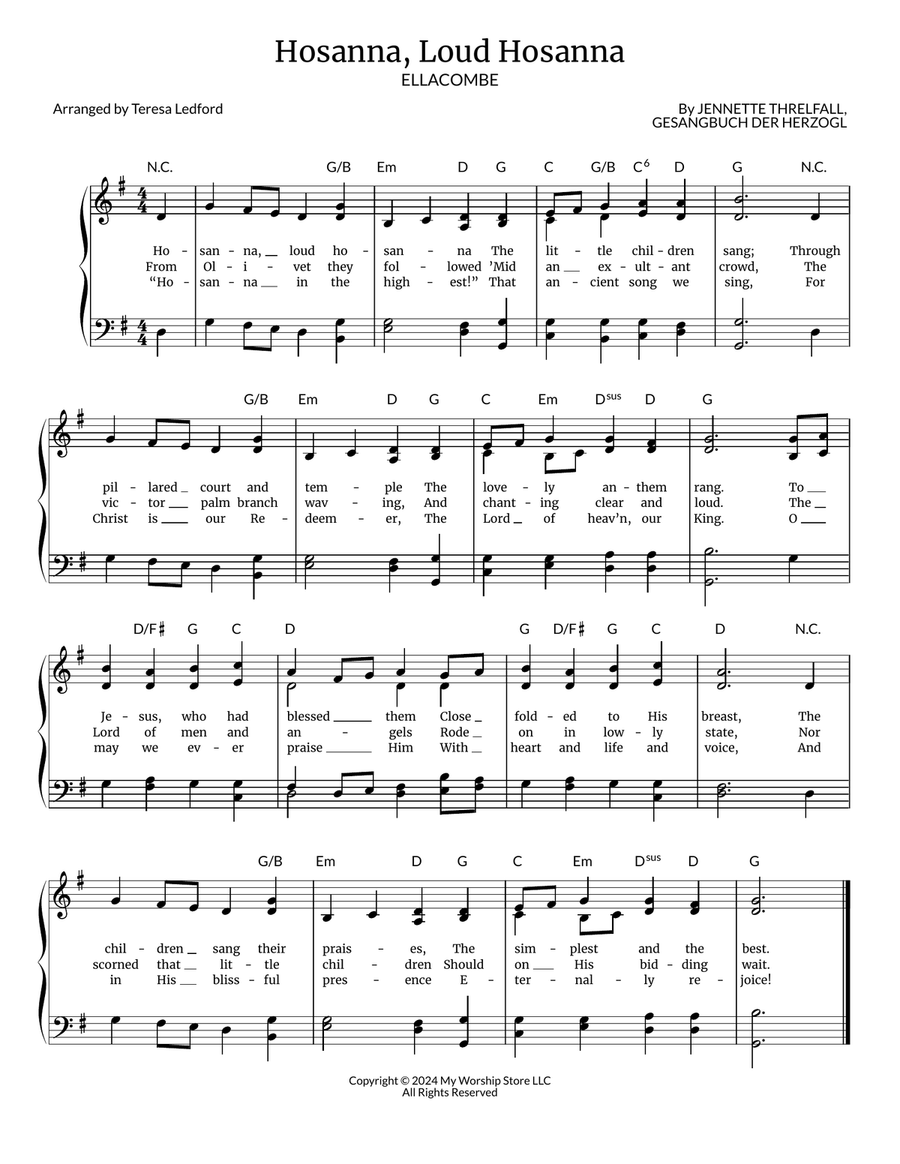 Hosanna, Loud Hosanna Piano, Vocal, Guitar scores gallery preview page 1