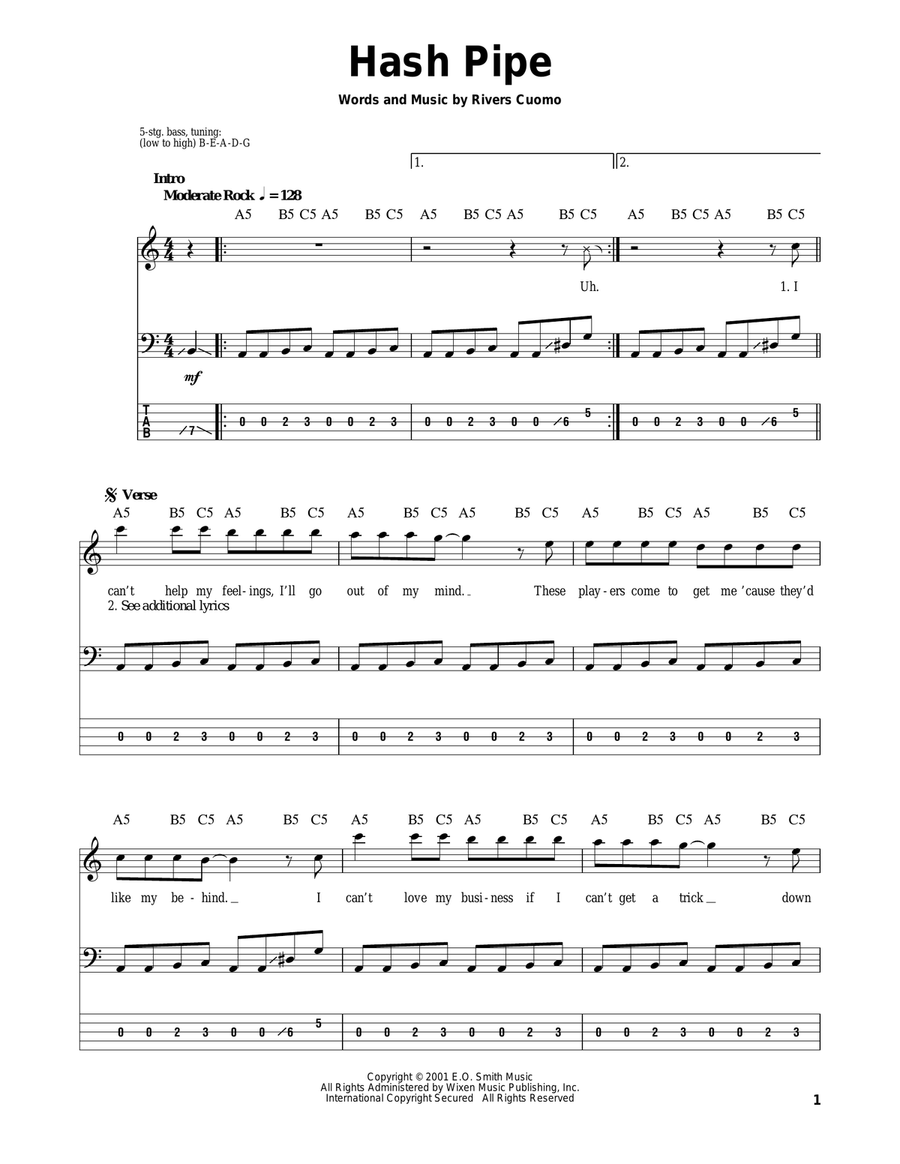 Hash Pipe Bass Guitar Tablature scores gallery preview page 1