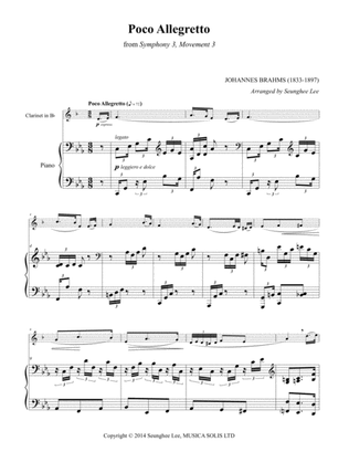 Book cover for Johannes Brahms: Poco Allegretto for Clarinet and Piano (Arr. Seunghee Lee)