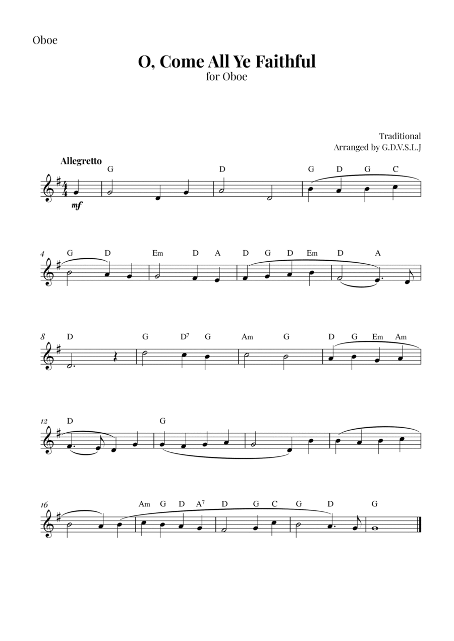 O, Come All Ye Faithful Oboe Solo scores gallery preview page 1