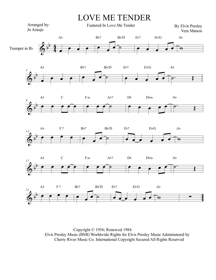 Love Me Tender Trumpet Solo scores gallery preview page 1
