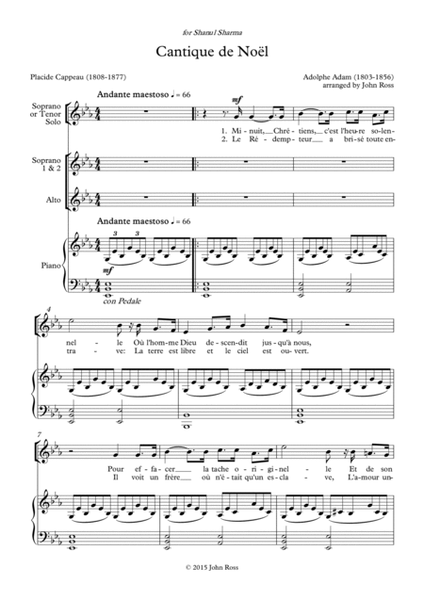Cantique de Noël (Soprano or Tenor solo, SSA, Piano) image number null