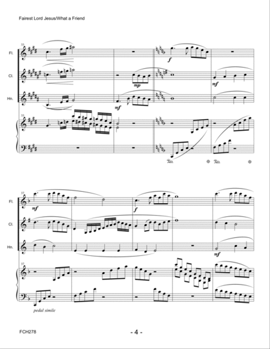 FAIREST LORD JESUS/WHAT A FRIEND WE HAVE IN JESUS - Flute, Clarinet & Horn with Piano Small Ensemble scores gallery preview page 4