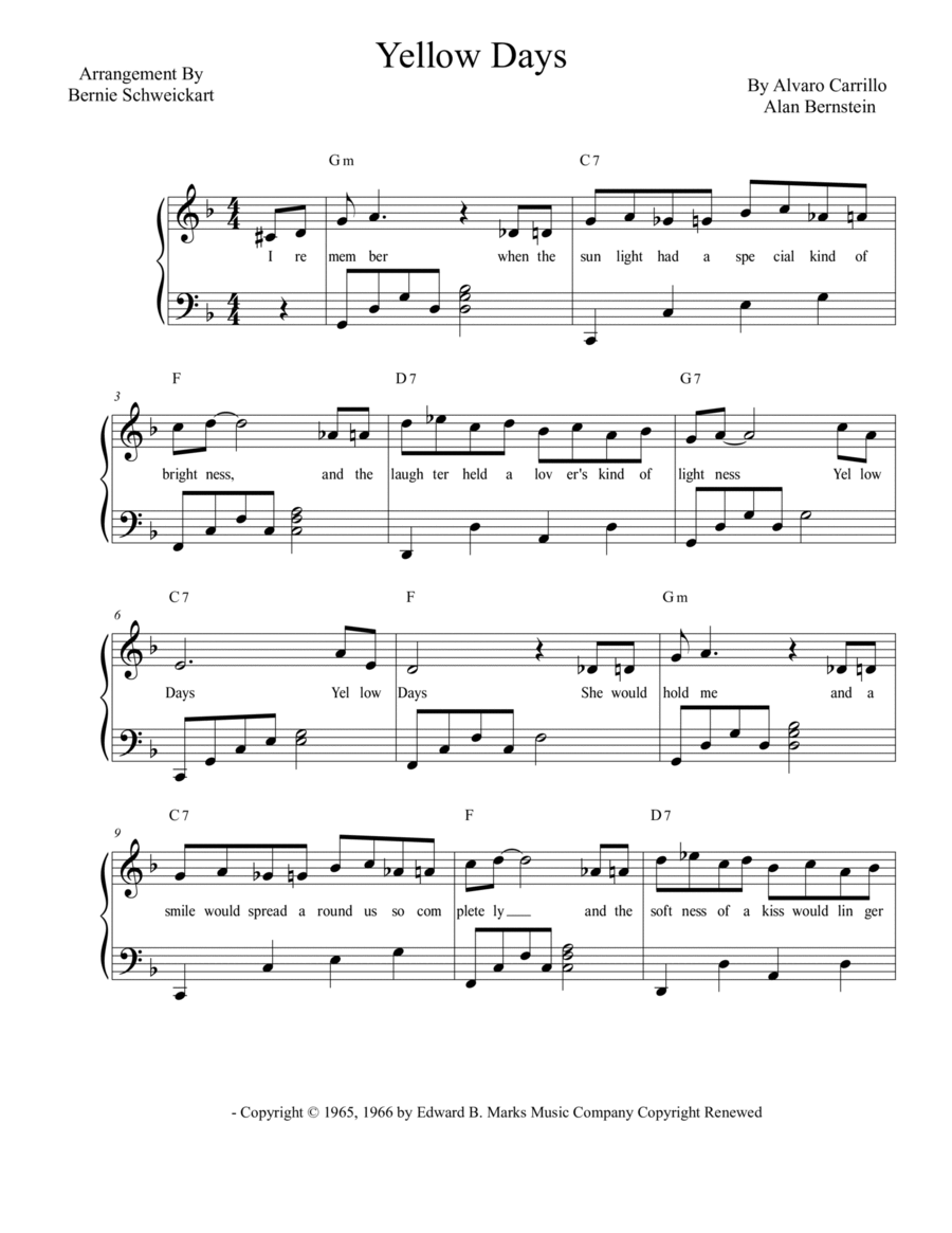 Yellow Days Yellow Days Piano, Vocal, Guitar scores gallery preview page 1