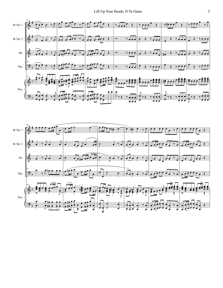 Lift Up Your Heads, O Ye Gates (Brass Quintet and Piano) Brass Quintet scores gallery preview page 5