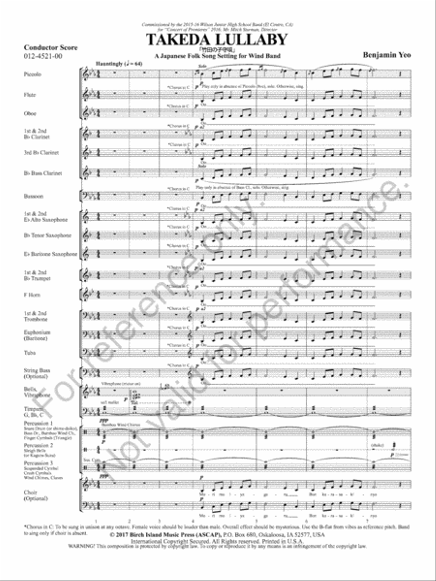 Takeda Lullaby Concert Band scores gallery preview page 5