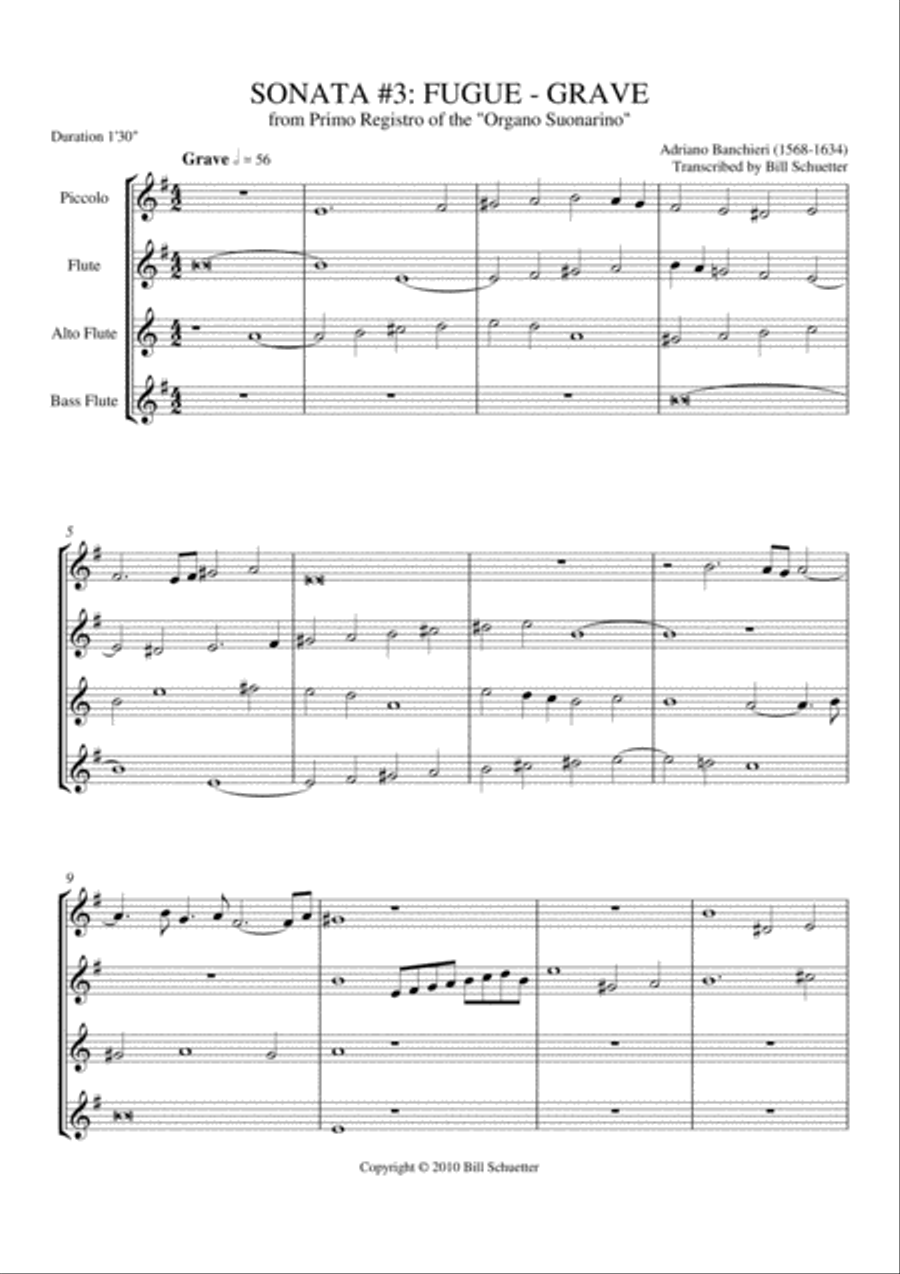Sonata 3: Fugue-Grave Flute Quartet scores gallery preview page 1
