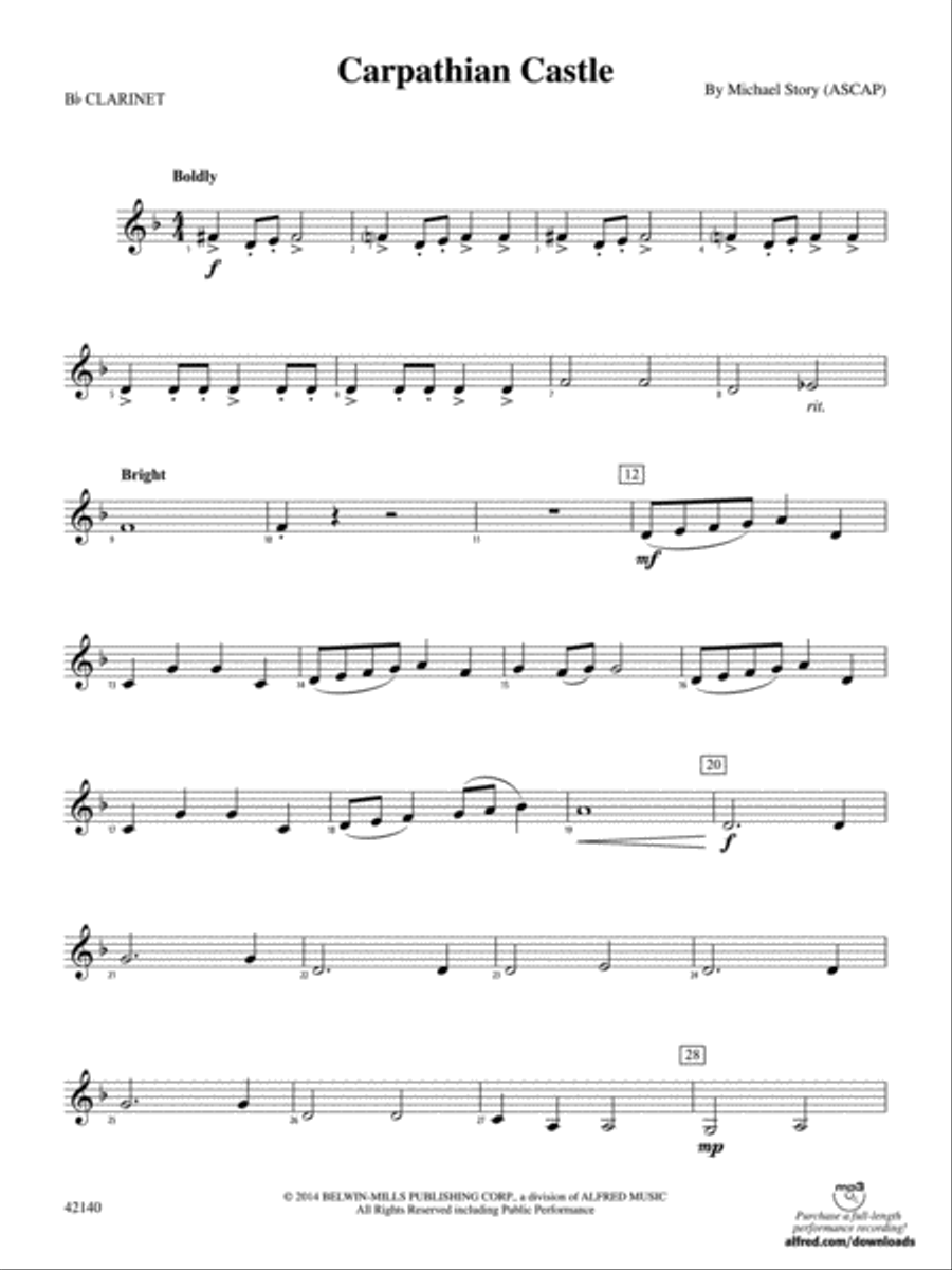 Carpathian Castle: 1st B-flat Clarinet Concert Band scores gallery preview page 1