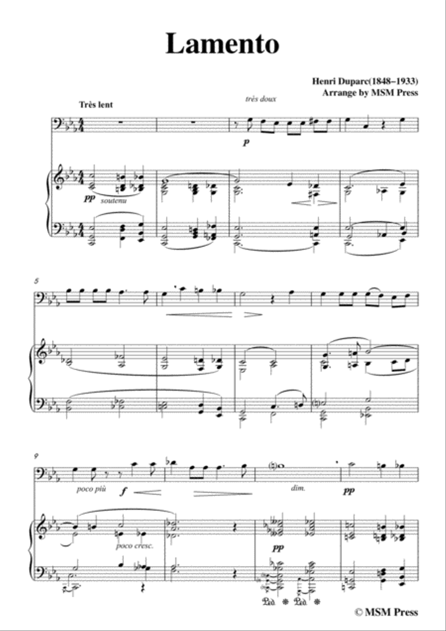 Duparc-Lamento,for Cello and Piano Piano Accompaniment scores gallery preview page 3
