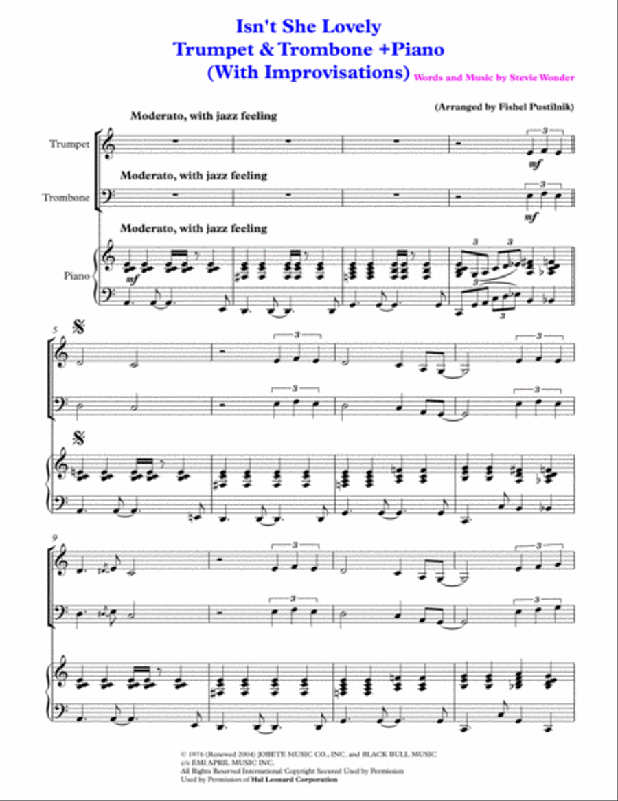 Isn't She Lovely Brass Duet scores gallery preview page 2