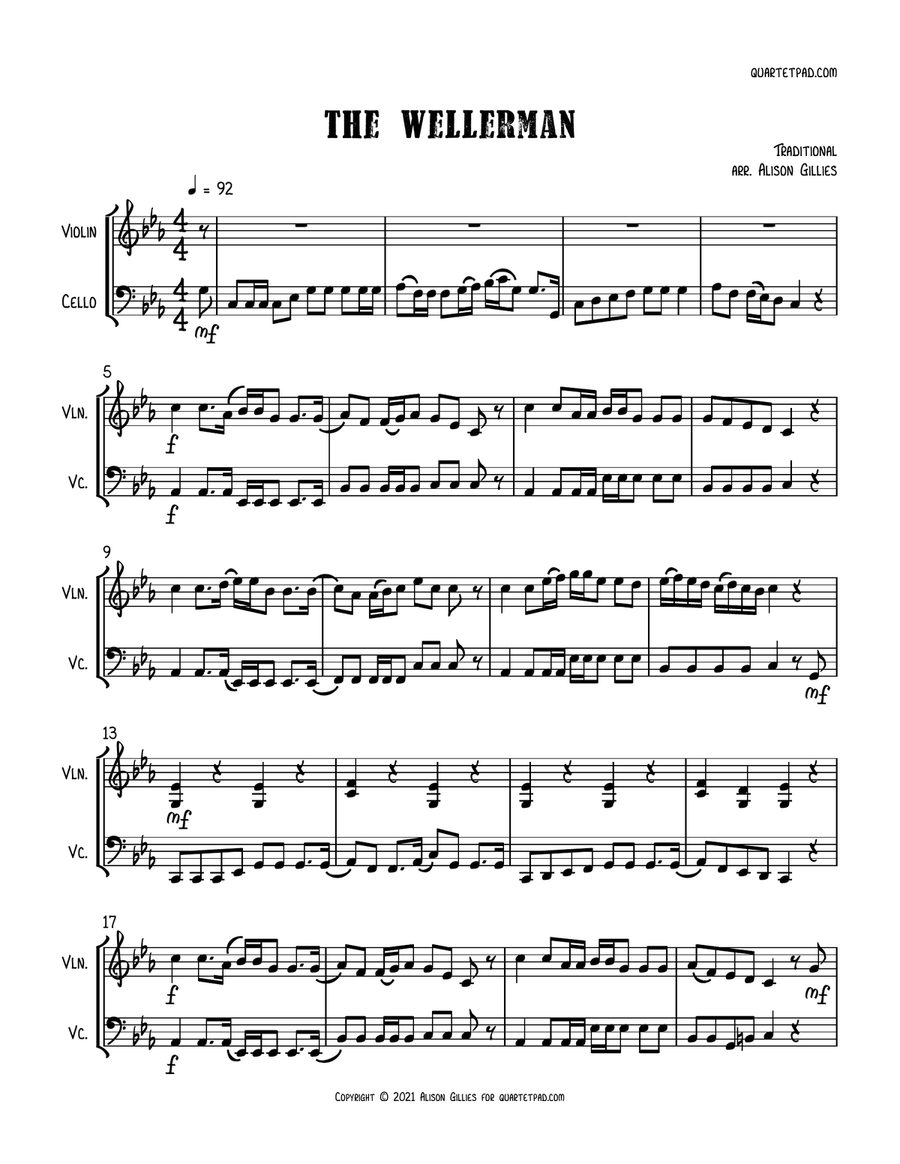 The Wellerman Sea Shanty - Violin & Cello Duet String Duet scores gallery preview page 1
