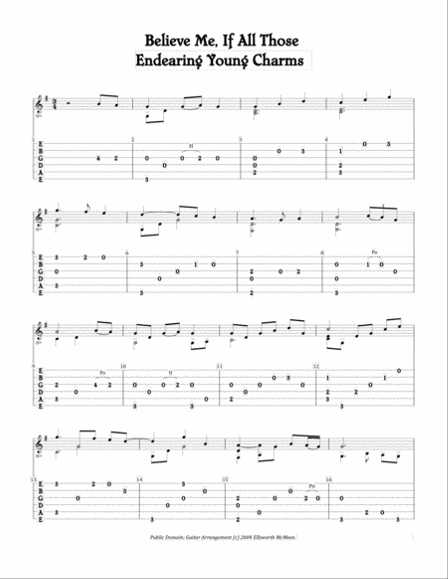 Believe Me, If All Those Endearing Young Charms (For Fingerstyle Guitar in Standard Tuning) Acoustic Guitar scores gallery preview page 1