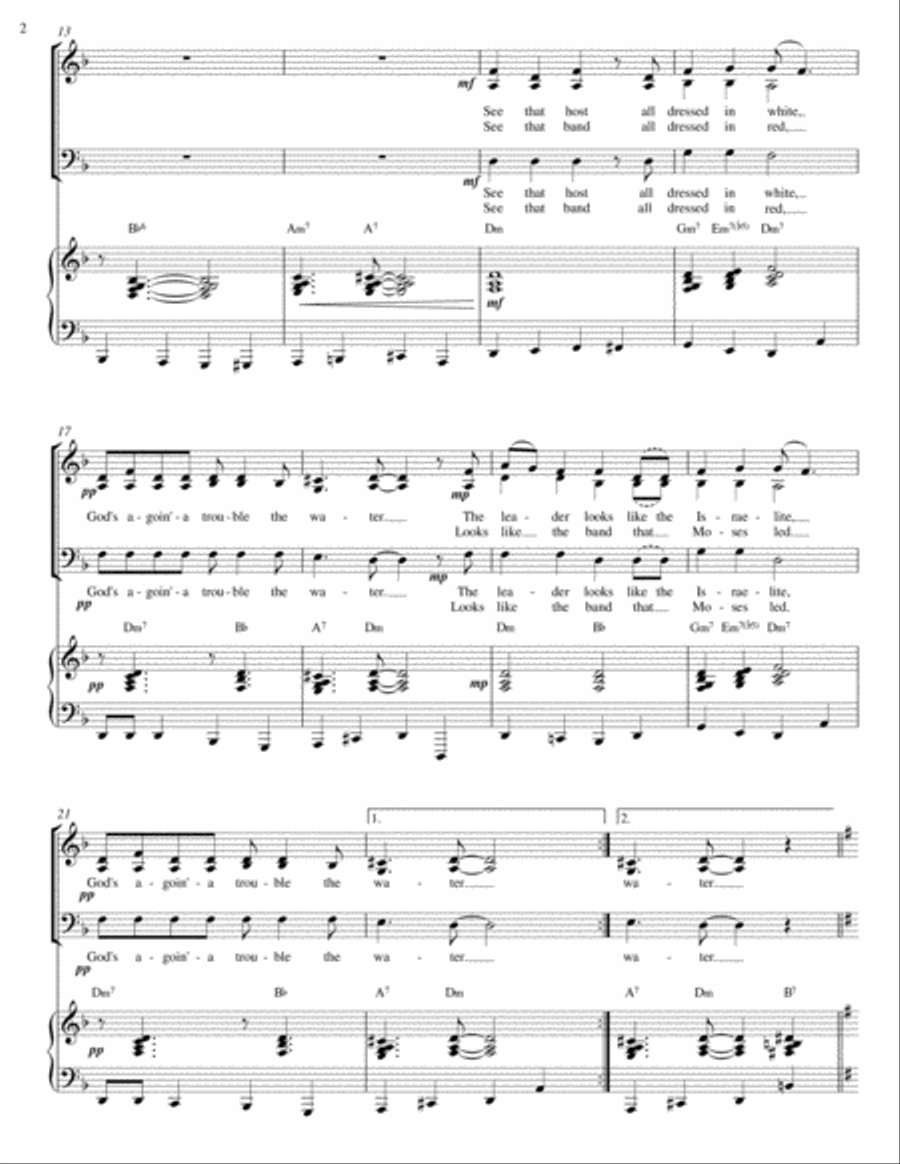 Wade in the Water - for SAB Choir and Piano 3-Part scores gallery preview page 2