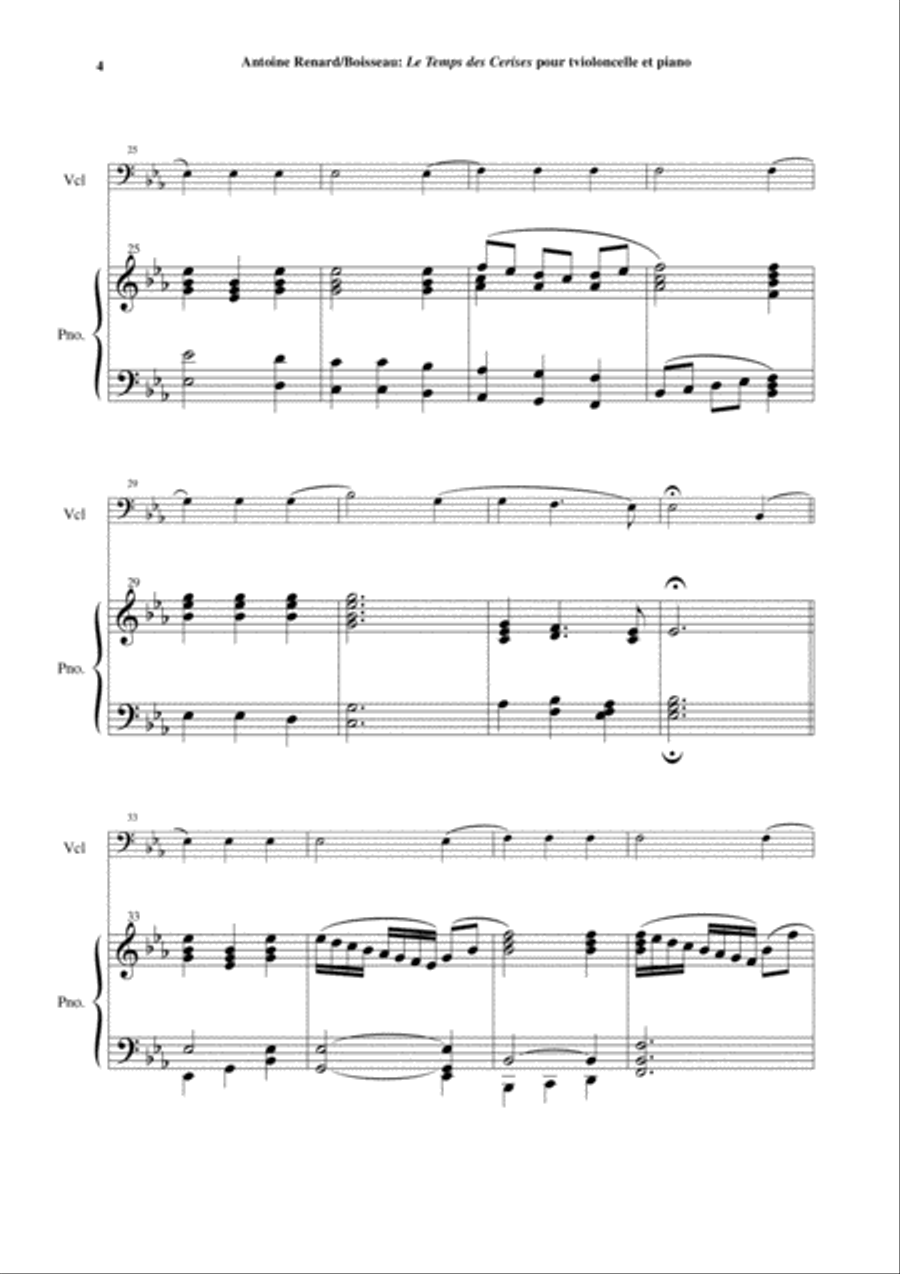 Antoine Renard: Le Temps des Cerises, arranged for cello and piano Piano scores gallery preview page 4