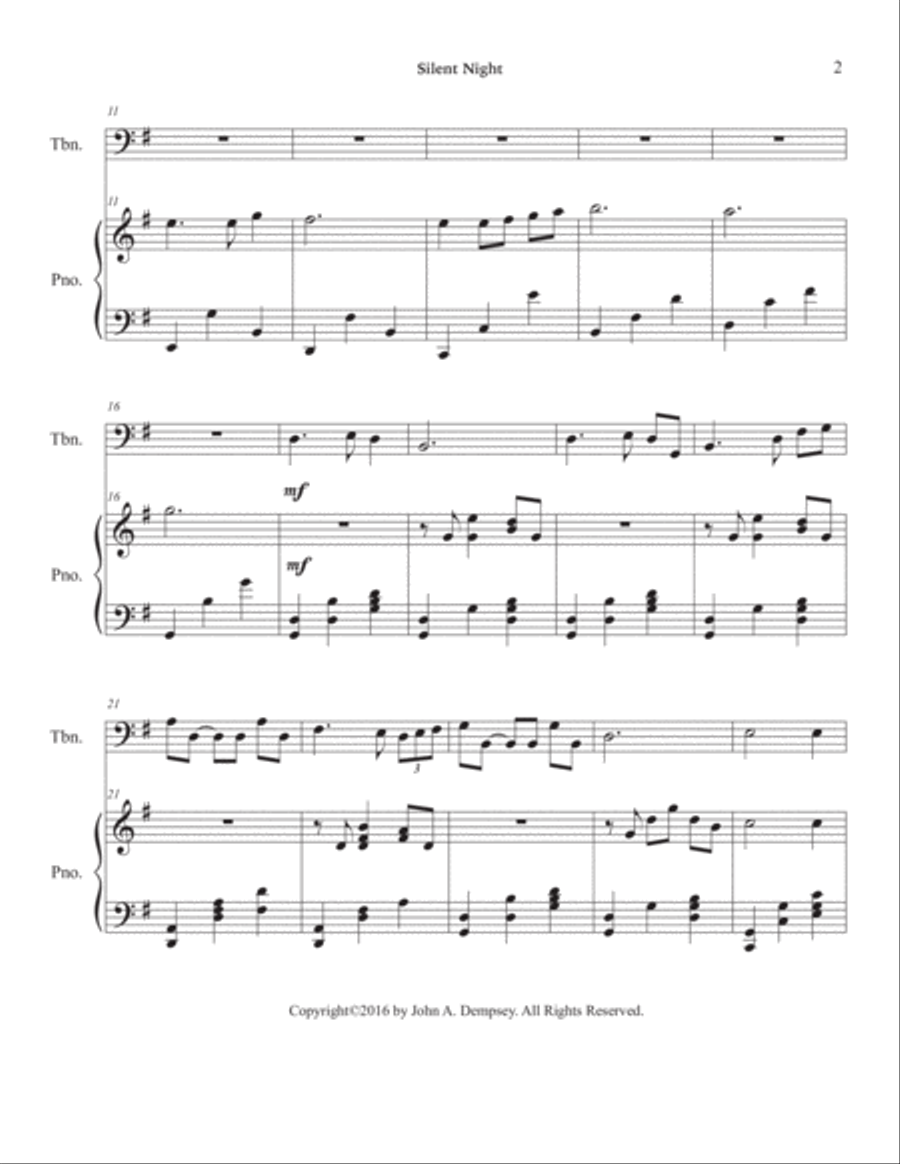 Silent Night (Trombone and Piano) Piano scores gallery preview page 6