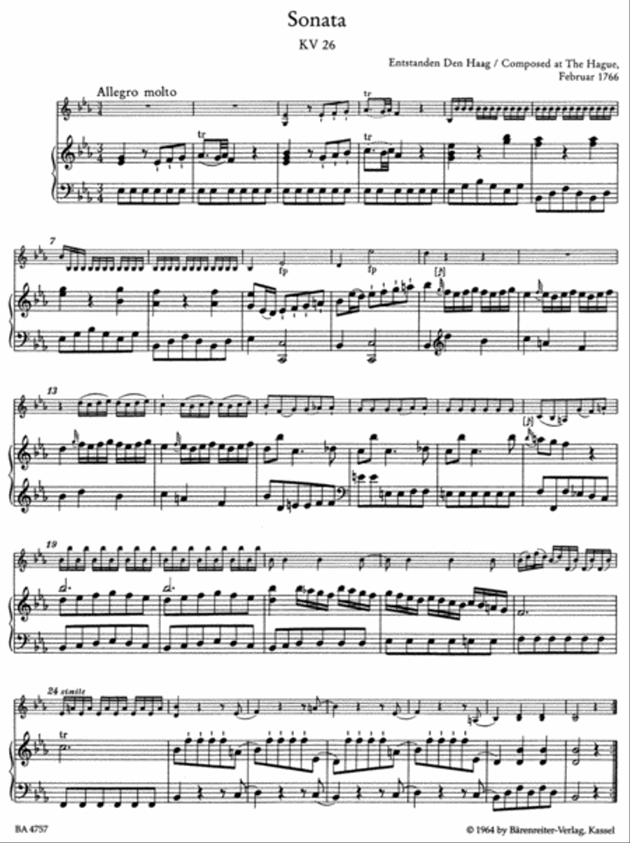 Six Sonatas for Piano (Harpsichord) and Violin KV 26-31 Violin Solo scores gallery preview page 2