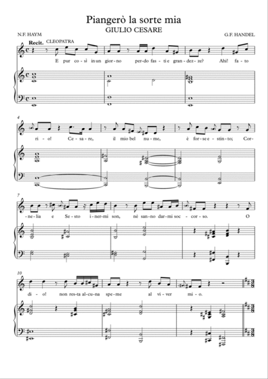 Piangerò la sorte mia - Giulio Cesare (D Major) Soprano Voice scores gallery preview page 2