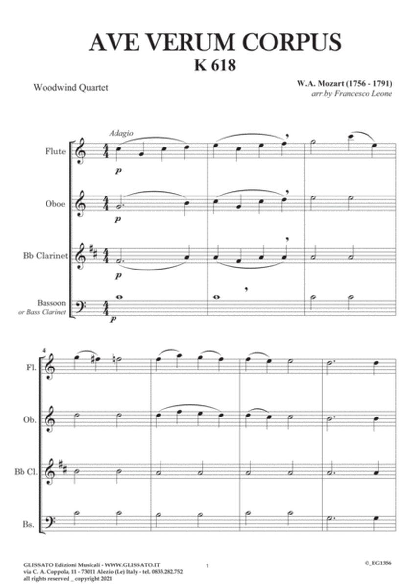 Ave Verum - Woodwind Quartet (score & parts) image number null