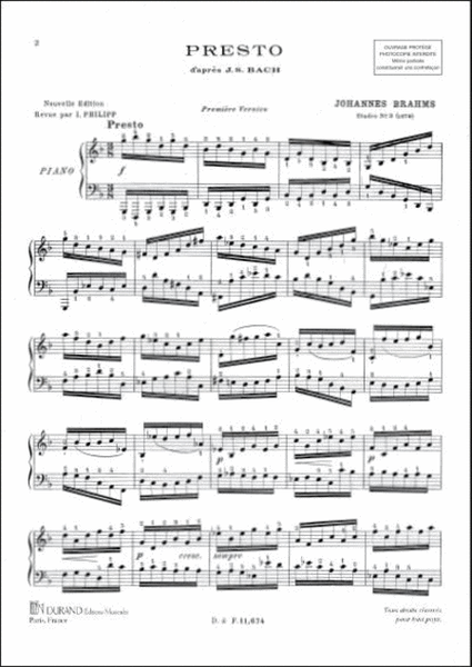 Etude N 3 Piano (1Zre Version Presto De Bach Bwv