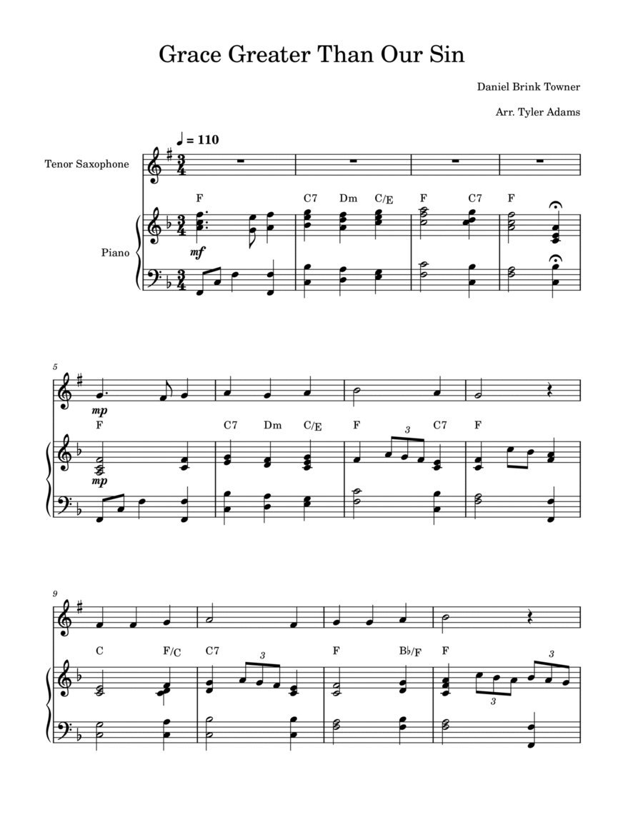 Grace Greater Than Our Sin (Tenor Sax Solo with Piano) Tenor Saxophone scores gallery preview page 1