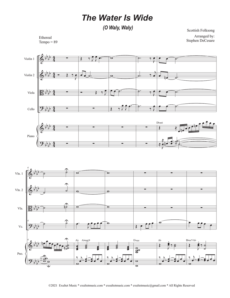The Water Is Wide (O Waly, Waly) (String Quartet and Piano) The Water Is Wide (O Waly, Waly) (String Quartet and Piano) String Quartet scores gallery preview page 1