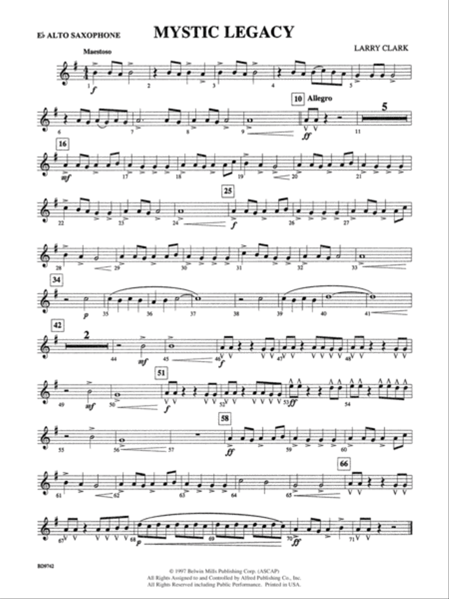 Mystic Legacy: E-flat Alto Saxophone Concert Band scores gallery preview page 1