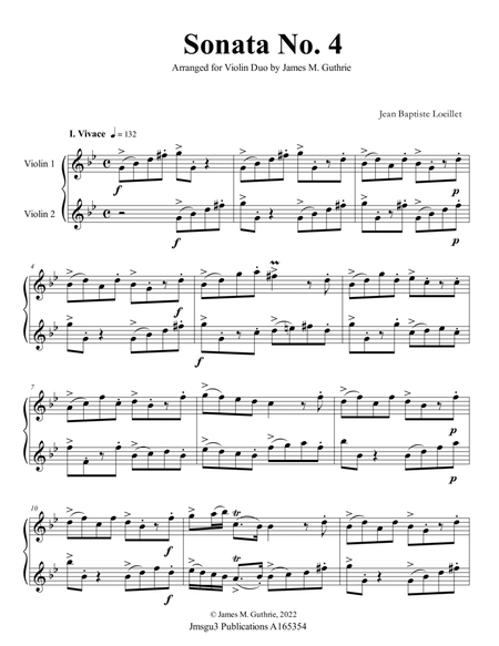 Loeillet: Sonata No. 4 for Violin Duo image number null
