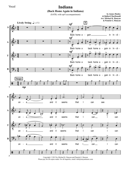Indiana (Back Home Again in Indiana) (SATB Swing ver.) image number null