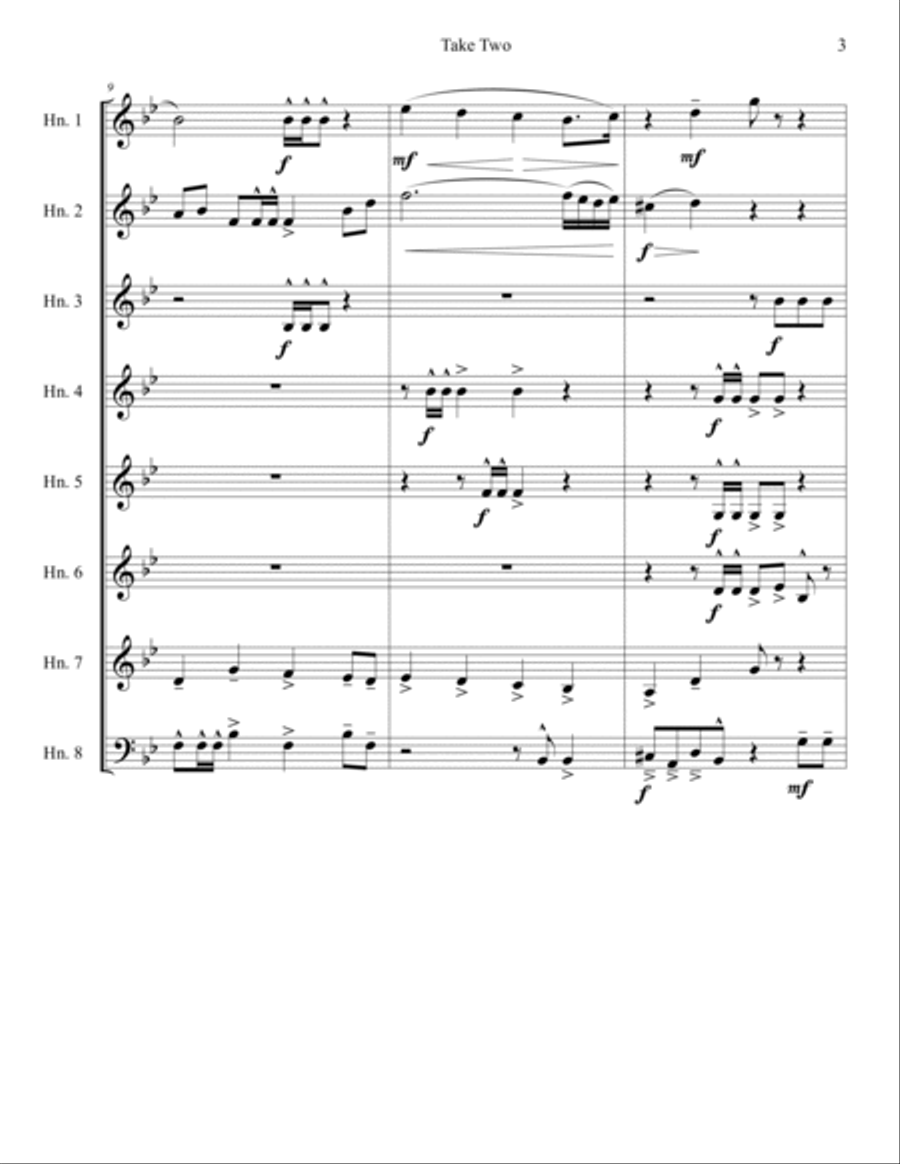 Take Two - Nostalgic Fanfare for 8 Horns Brass Ensemble scores gallery preview page 3