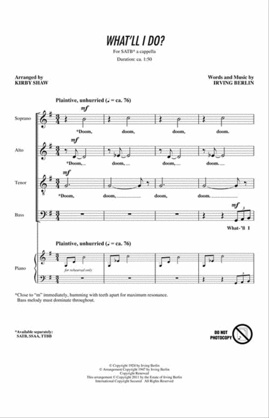 What'll I Do? What'll I Do? 4-Part scores gallery preview page 2