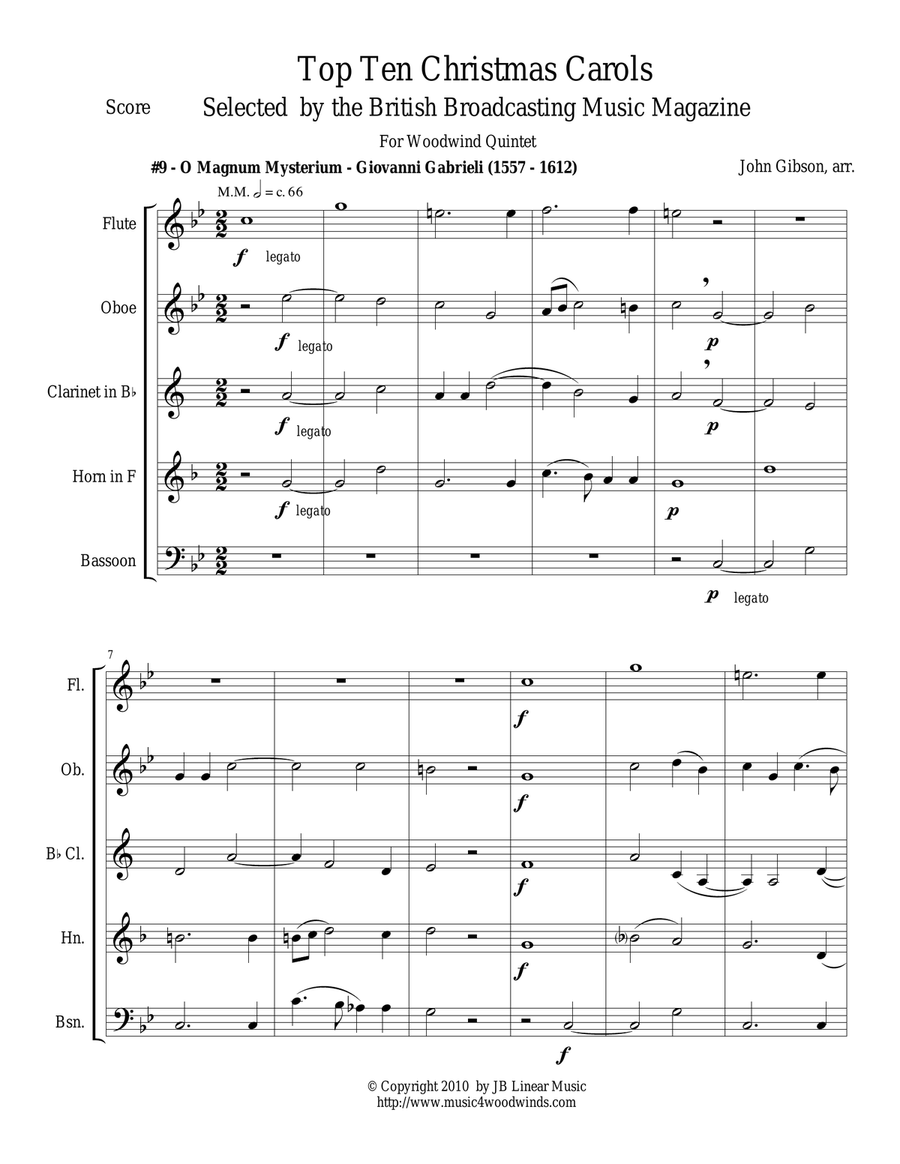 O Magnum Mysterium by Gabrieli for Woodwind Quintet Woodwind Quintet scores gallery preview page 1