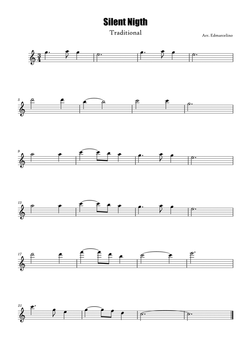 Piccolo Sheet Music for Christmas Song "Silent Nigth" to Intermediate image number null
