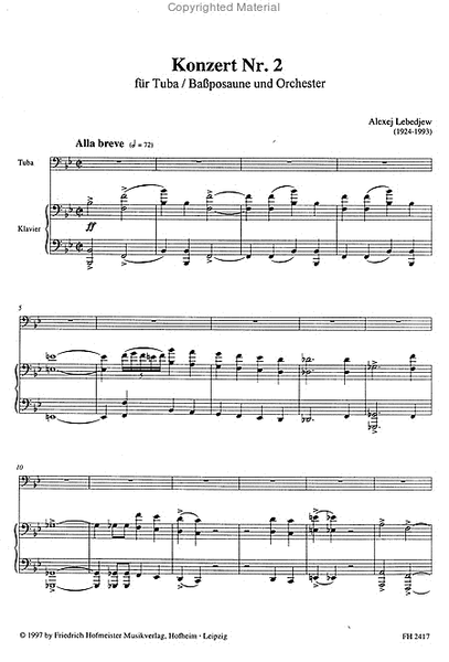 Konzert Nr. 2 fur Tuba (Bassposaune) und Orchester / KlA