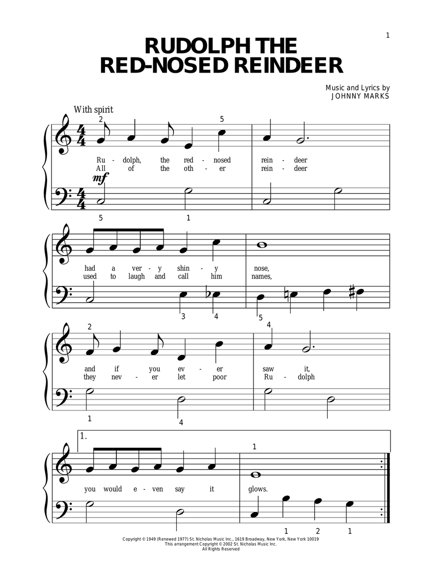 Rudolph The Red-Nosed Reindeer Easy Piano scores gallery preview page 1