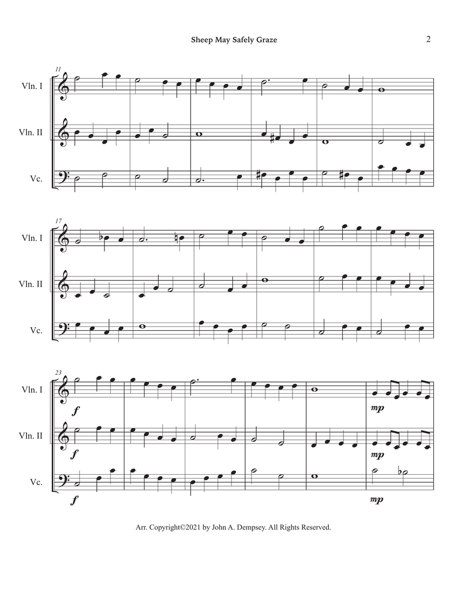 Sheep May Safely Graze (Bach): String Trio for Two Violins and Cello String Trio scores gallery preview page 6